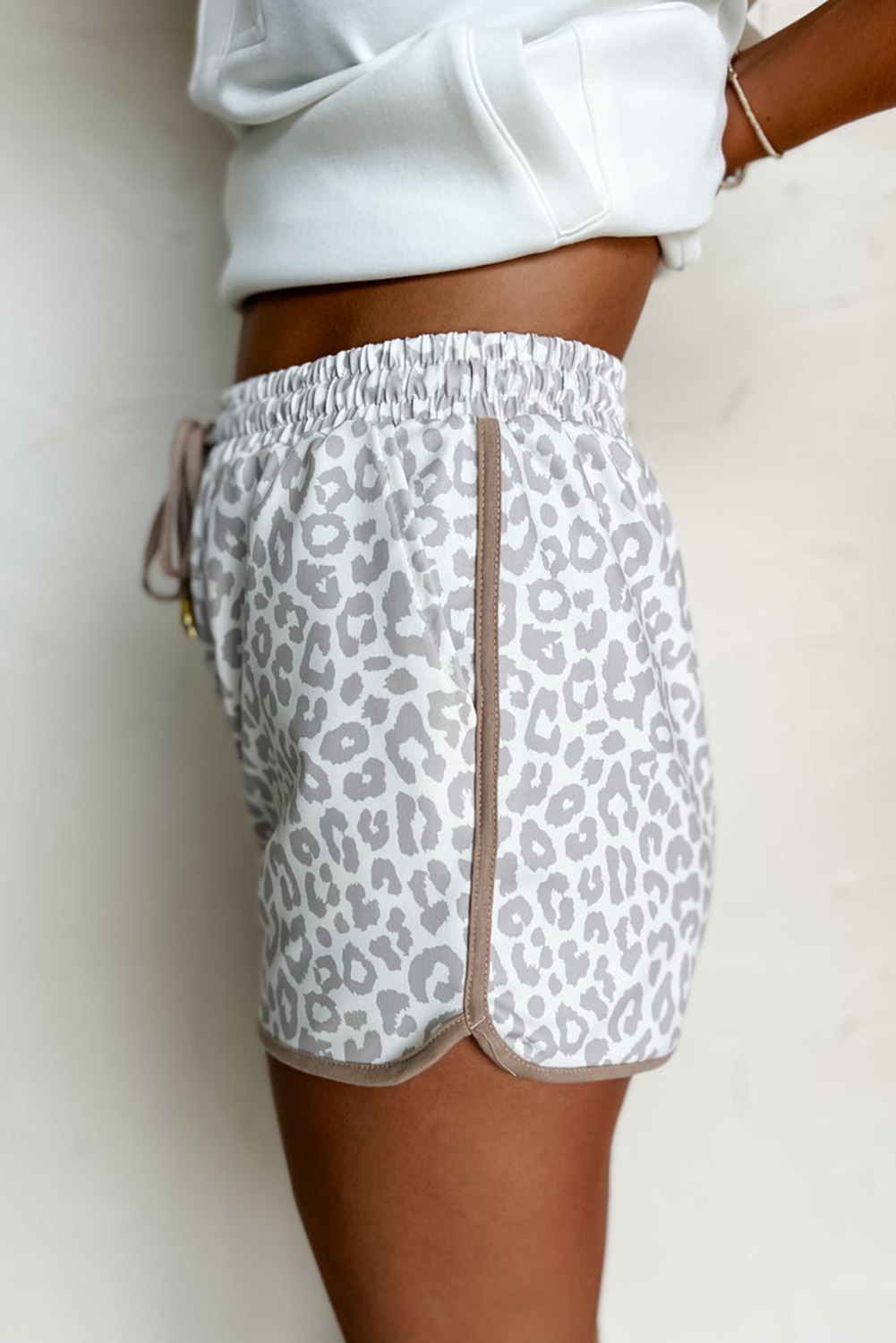 Shop Stylish Leopard Trim Casual Shorts